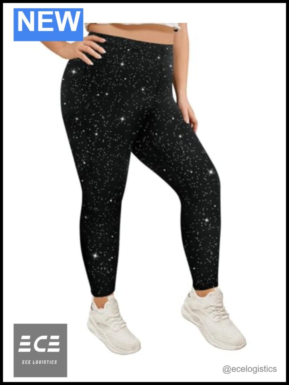 Plus Size High Waist Full Length Sequin Leggings Yoga Tummy Control